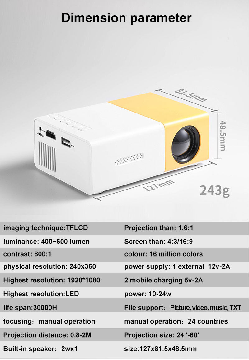 🎬 CineView™ – Portable HD Mini Projector with 72” Scree